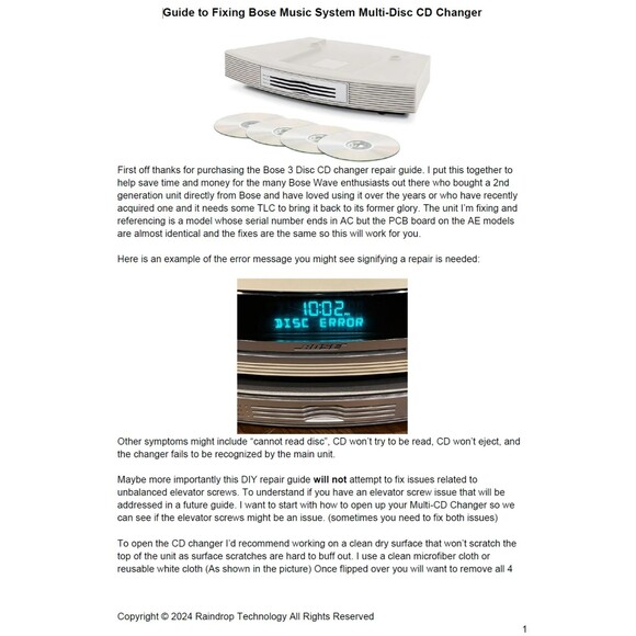 Bose Wave Music System Multi 3-CD Changer *Repair DIY SERVICE KIT* AWRCC1 AWRCC2 - Picture 2 of 5